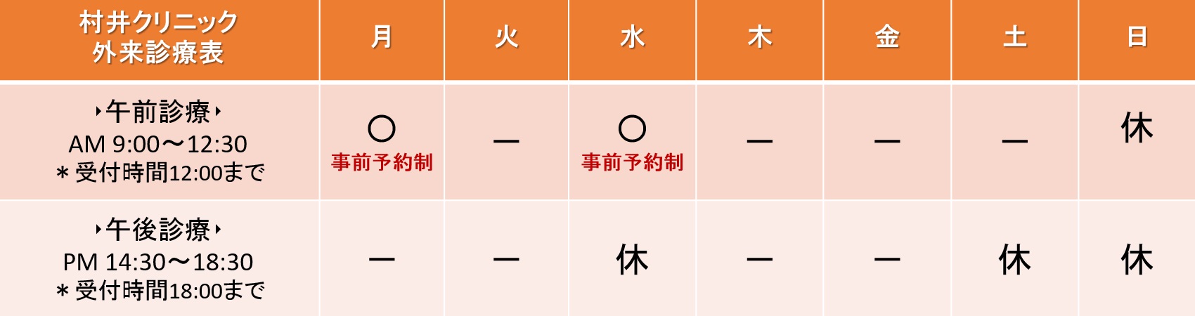 もの忘れ外来 外来診療表-村井クリニック